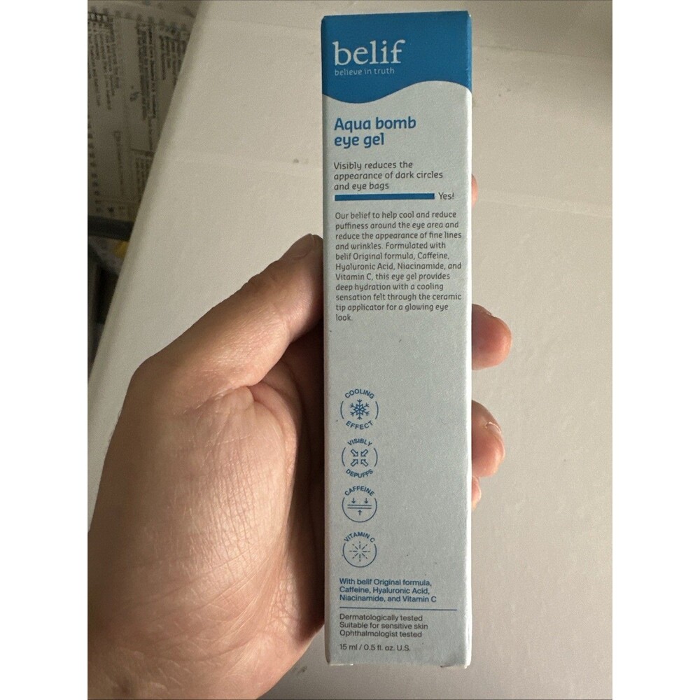 belif Aqua Bomb Cooling Eye Gel - Caffeine & Hyaluronic Acid for Puffiness 15ml